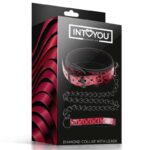 Adjustable Collar With Leash Diamond Vegan Leather - Image 8