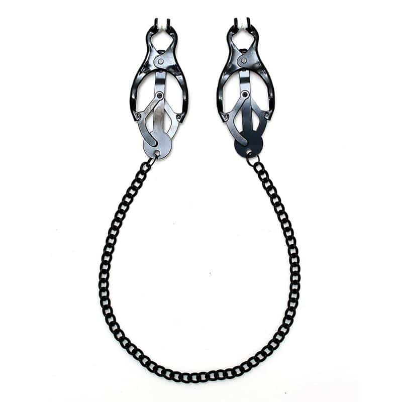 Adjustable-nipple-clamps-butterfly-style-with-black-chain Adjustable nipple clamps butterfly style with black chain - Image 1