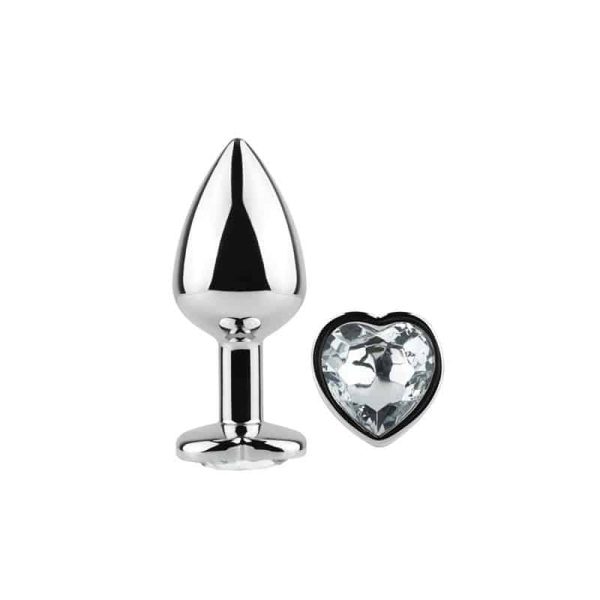 Clear Crystal Heart Metal Butt Plug Size S - Image 2
