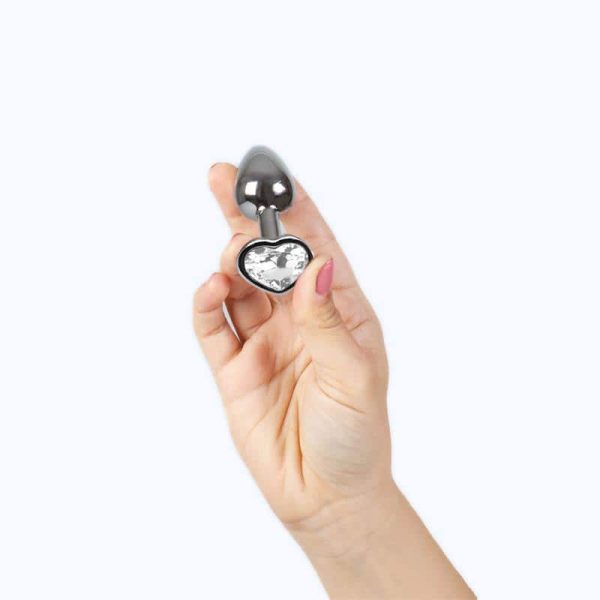 Clear Crystal Heart Metal Butt Plug Size S - Image 3