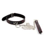 Collar with Metal Leash Black/Red - Image 2