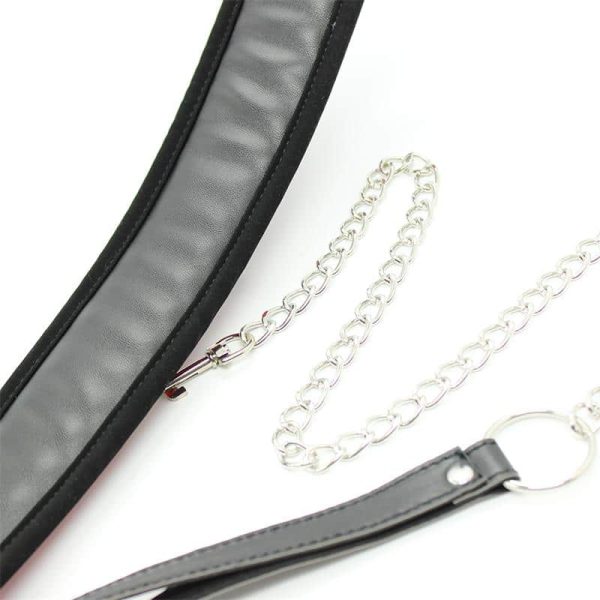 Collar with Metal Leash and Pedded Interior Black - Image 9
