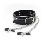 Collar with Nipple Clamps and metal Chain Black - Image 2