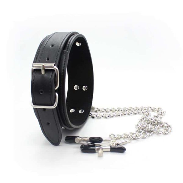 Collar with Nipple Clamps and metal Chain Black - Image 3