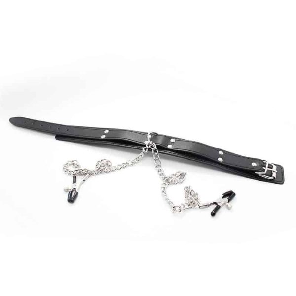 Collar with Nipple Clamps and metal Chain Black - Image 5