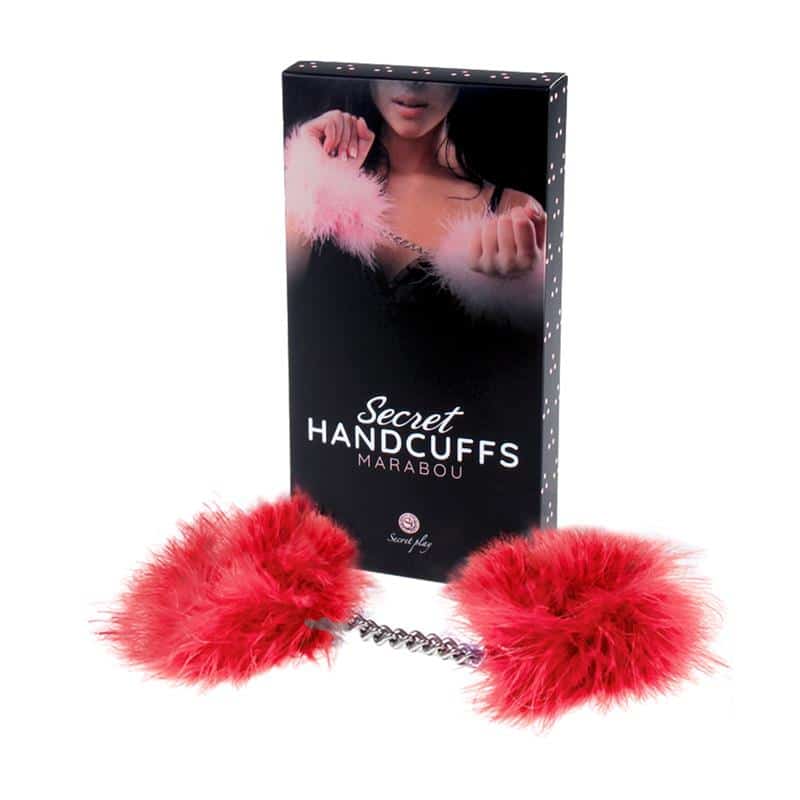 Handcuffs-with-Marabou-Red Handcuffs with Marabou Red - Image 1
