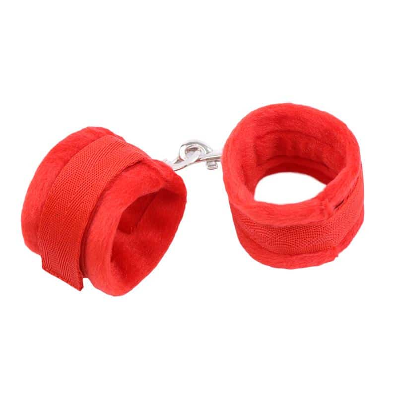 Handcuffs-with-Velcro-with-Long-Fur-Red Handcuffs with Velcro with Long Fur Red - Image 1