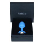 Metal Butt Plug Blue Rosebud with Clear Jewel - Image 3