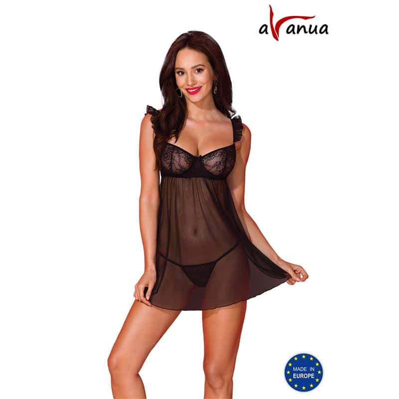 Milagros-Chemise-and-Thong-Black Milagros Chemise and Thong Black - Image 1