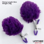 Nipple Clamps with Purple Fur - Image 5