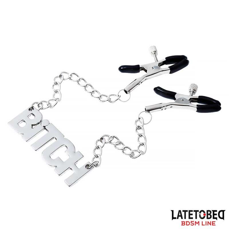 Nipple-clamps-with-Chain-Bitch Nipple clamps with Chain - Bitch - Image 1