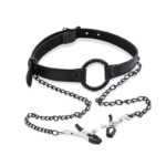 O Ring Gag and Nipple Clamps Vegan Leather - Image 2