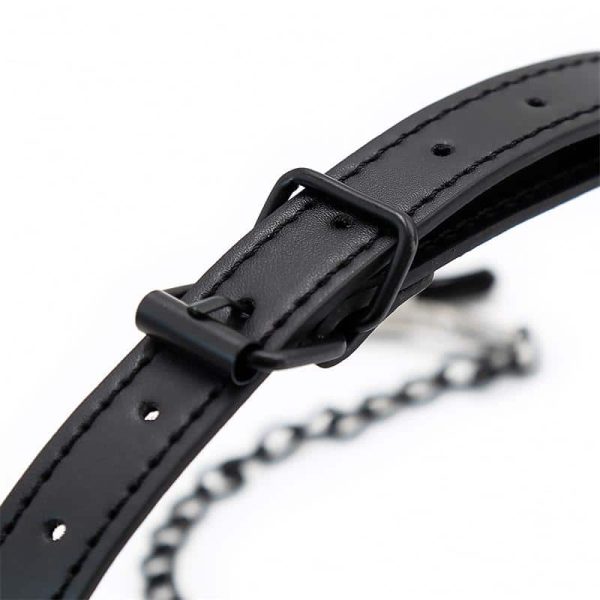 O Ring Gag and Nipple Clamps Vegan Leather - Image 6