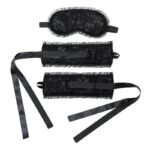 Bondage Satin Look Handcuffs with Mask Black