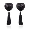 Self-Adhesive Heart Sequin Nipple Cover with Tassel Black by LATETOBED BDSM LINE