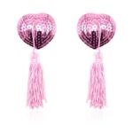 Self-Adhesive Heart Sequin Nipple Cover with Tassel Pink