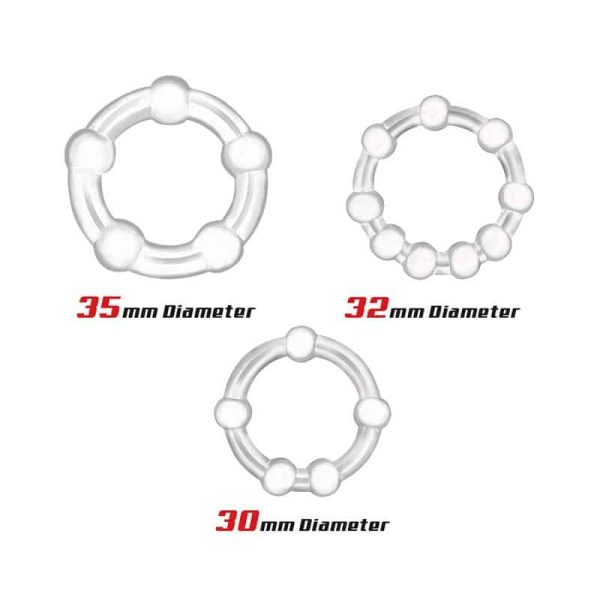 3er-Set Penisringe mit Perlen, transparent - Bild 2