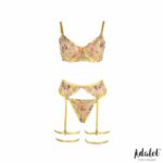 Zoey Bra, Thong, Garter Belt, and Yellow Floral Garters Set - Image 3