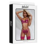 Nora bra, thong, and garter belt Set with Flowers Fuchsia - Image 4