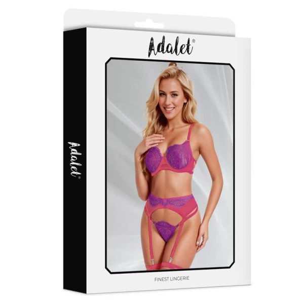 Stella bra, thong, garter belt and garters Set Purple and Pink - Image 3