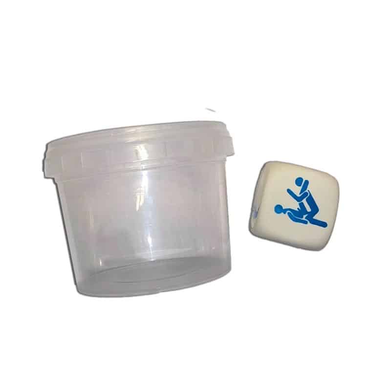 White-Position-Dice-in-a-Plastic-Jar-for-Guys White Position Dice in a Plastic Jar for Guys - Image 1