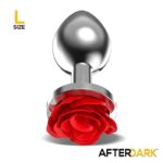Silver Metal Anal Plug with Red Rose Base Size L - Image 2