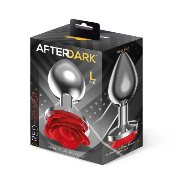 Silver Metal Anal Plug with Red Rose Base Size L - Image 4
